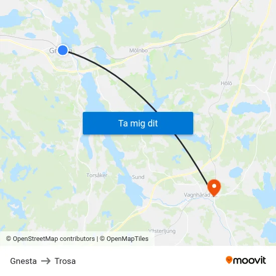 Gnesta to Trosa map