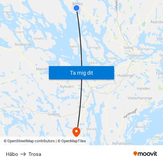 Håbo to Trosa map