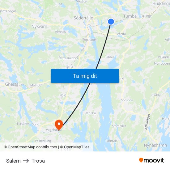 Salem to Trosa map