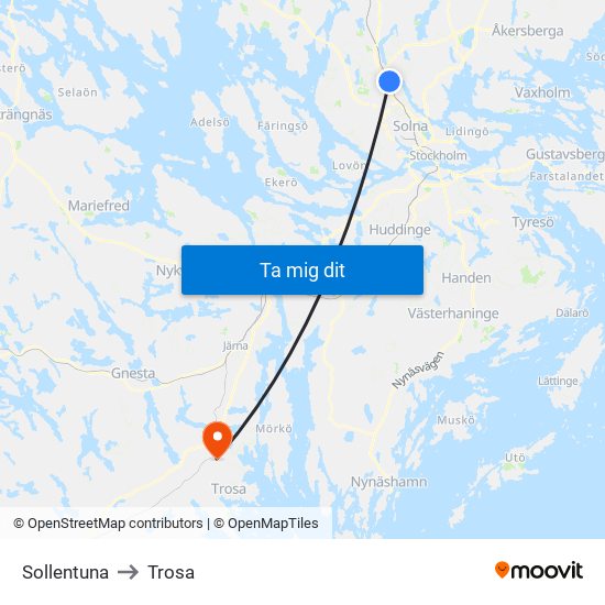 Sollentuna to Trosa map