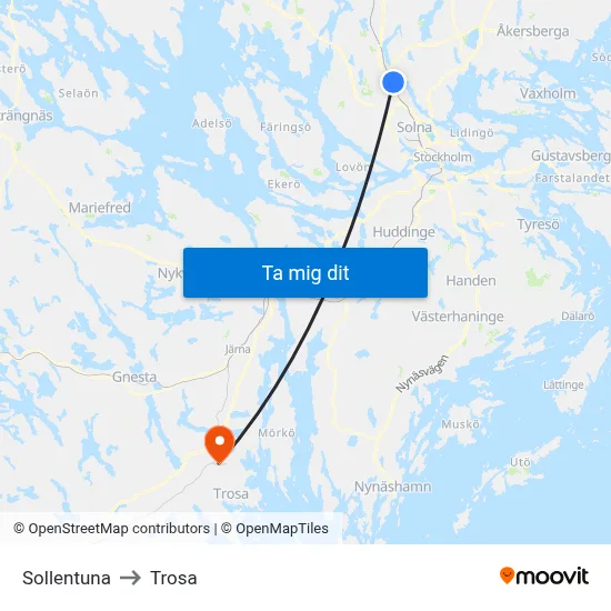 Sollentuna to Trosa map