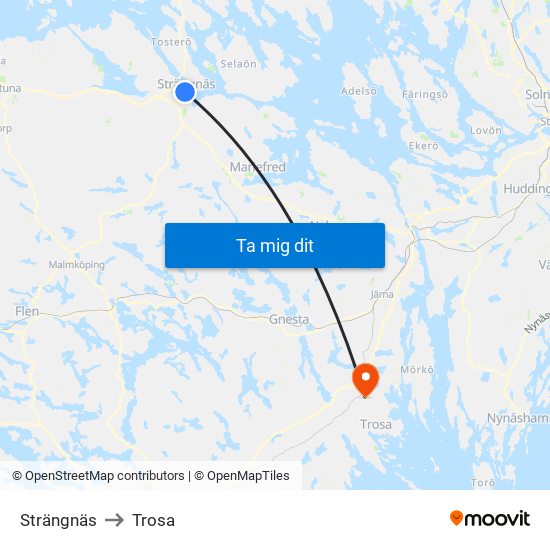 Strängnäs to Trosa map