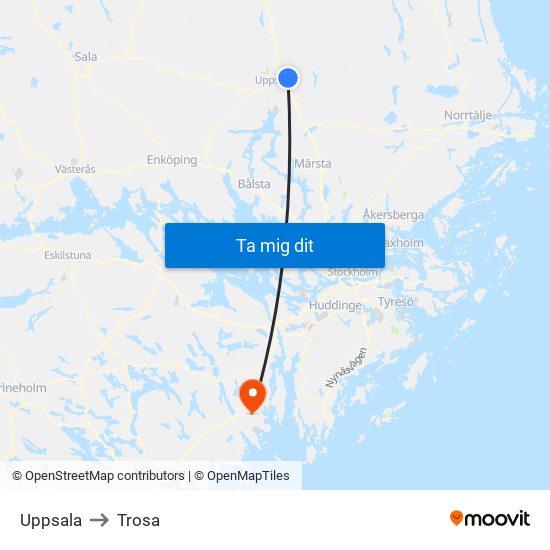 Uppsala to Trosa map