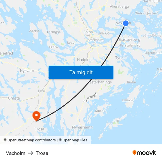 Vaxholm to Trosa map