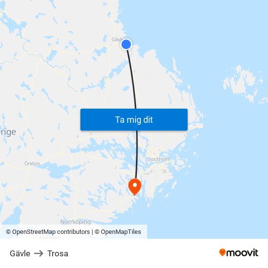Gävle to Trosa map
