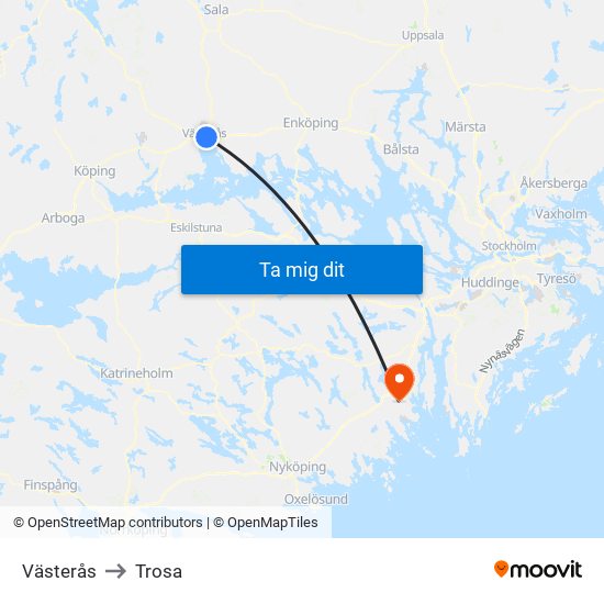Västerås to Trosa map