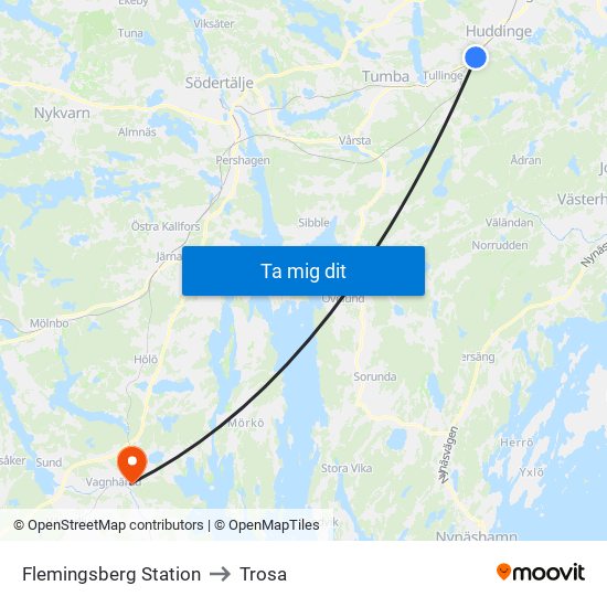 Flemingsberg Station to Trosa map