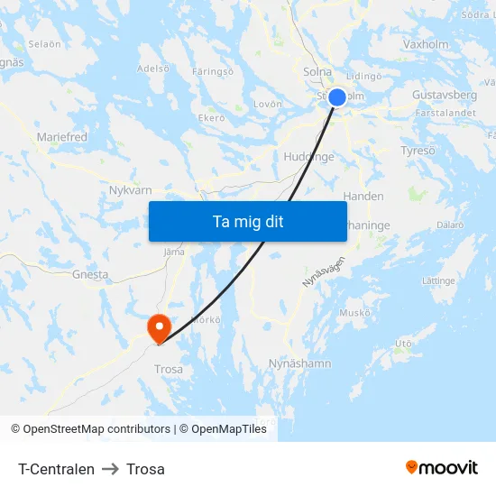 T-Centralen to Trosa map