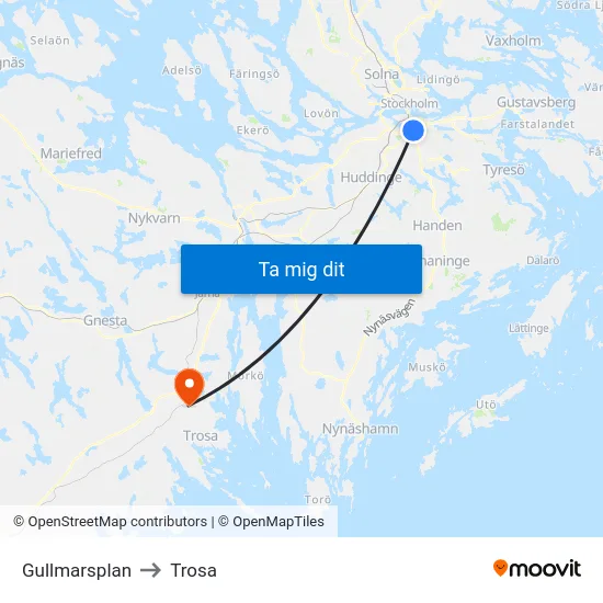 Gullmarsplan to Trosa map