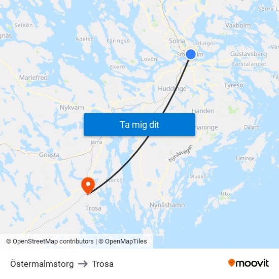 Östermalmstorg to Trosa map