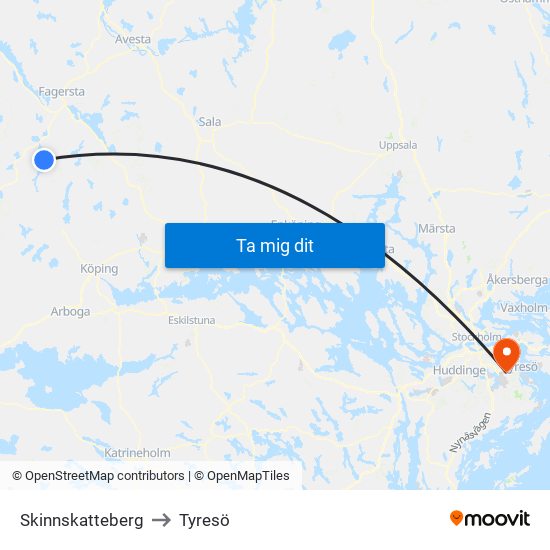 Skinnskatteberg to Tyresö map