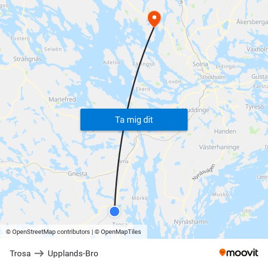 Trosa to Upplands-Bro map