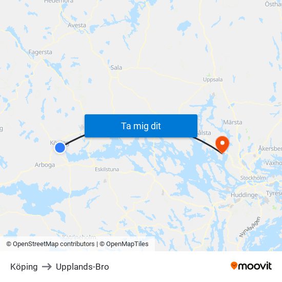 Köping to Upplands-Bro map
