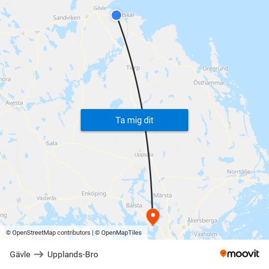 Gävle to Upplands-Bro map