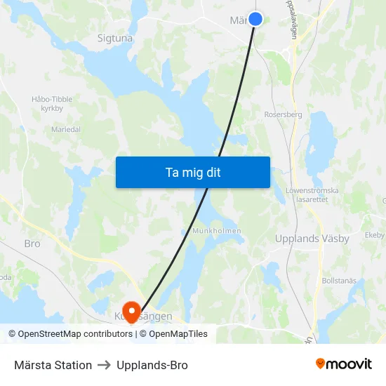Märsta Station to Upplands-Bro map
