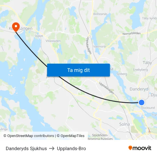 Danderyds Sjukhus to Upplands-Bro map