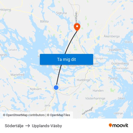 Södertälje to Upplands-Väsby map