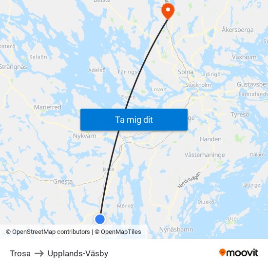 Trosa to Upplands-Väsby map