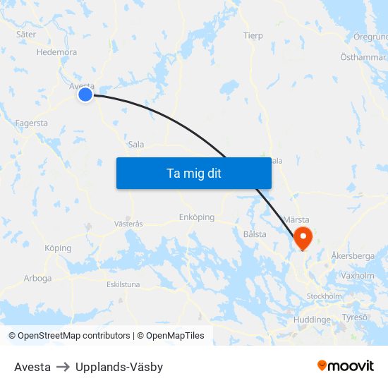 Avesta to Upplands-Väsby map