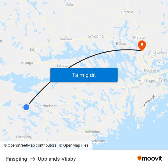 Finspång to Upplands-Väsby map