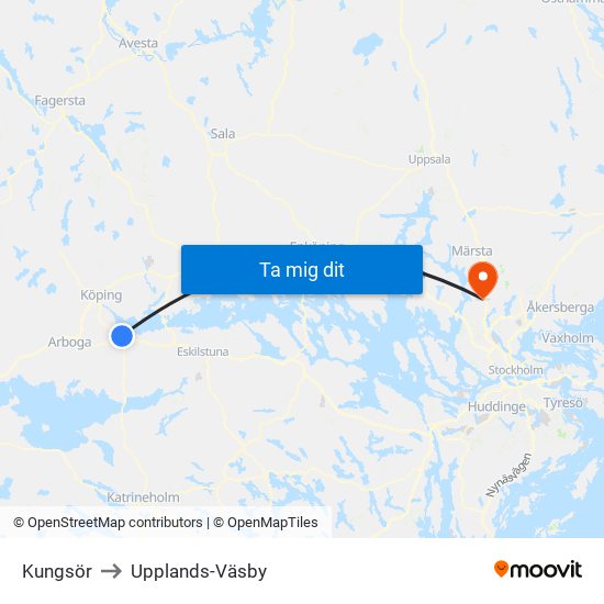 Kungsör to Upplands-Väsby map