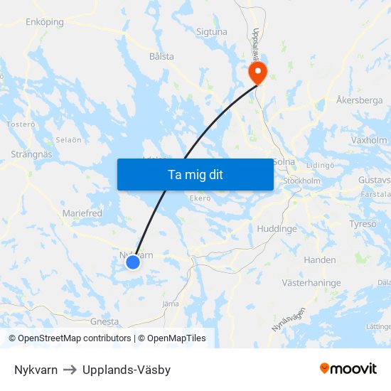 Nykvarn to Upplands-Väsby map