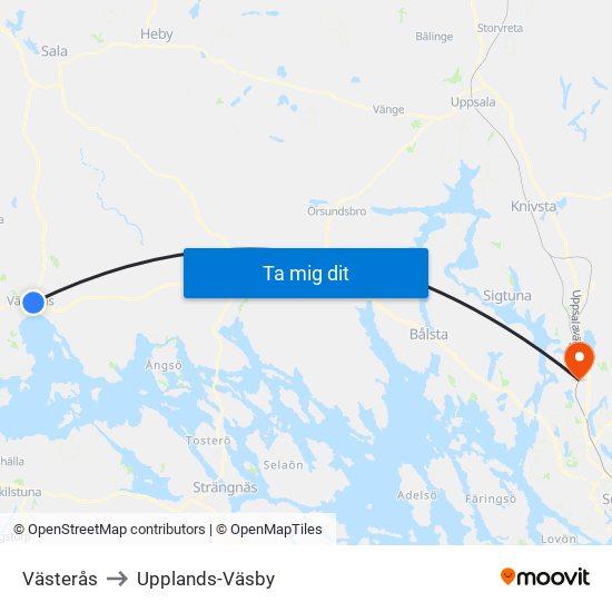 Västerås to Upplands-Väsby map