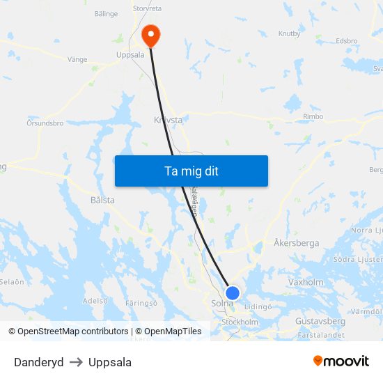 Danderyd to Uppsala map