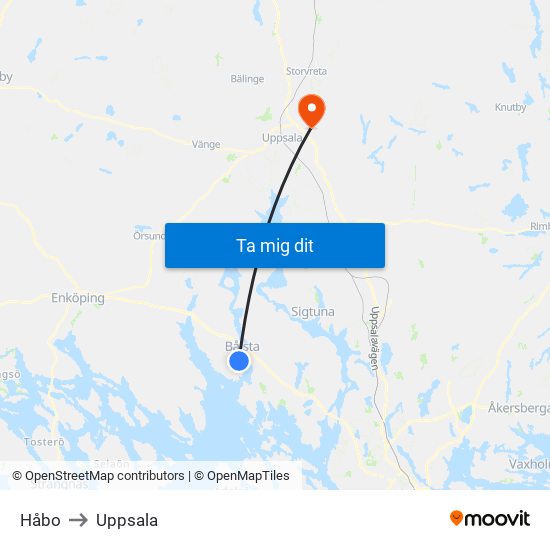 Håbo to Uppsala map