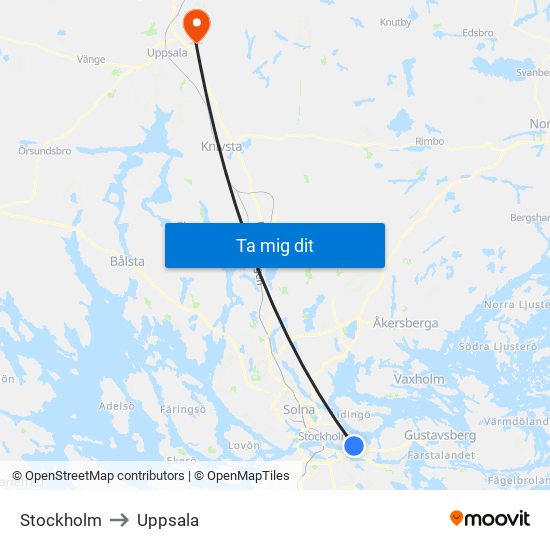 Stockholm to Uppsala map