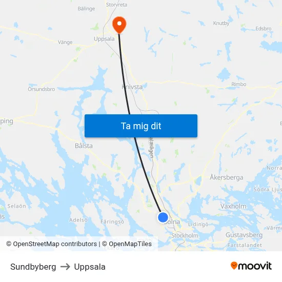 Sundbyberg to Uppsala map