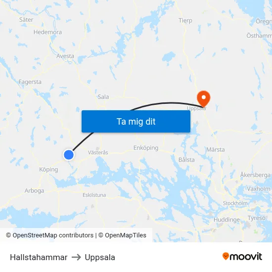 Hallstahammar to Uppsala map