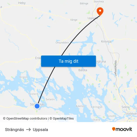 Strängnäs to Uppsala map