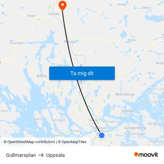 Gullmarsplan to Uppsala map