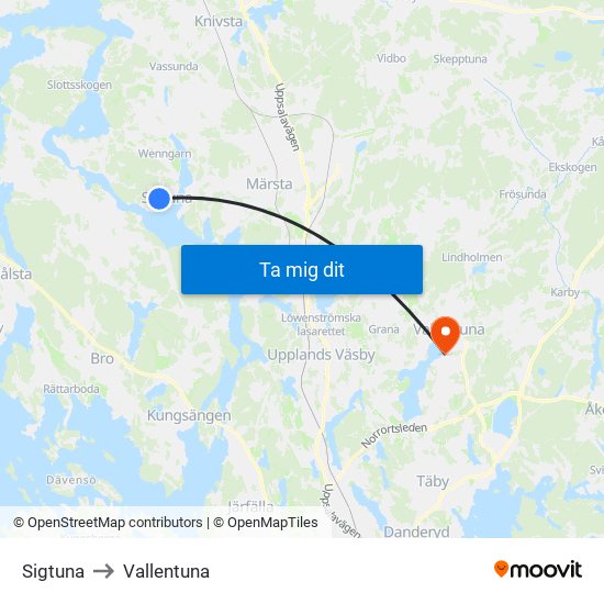 Sigtuna to Vallentuna map