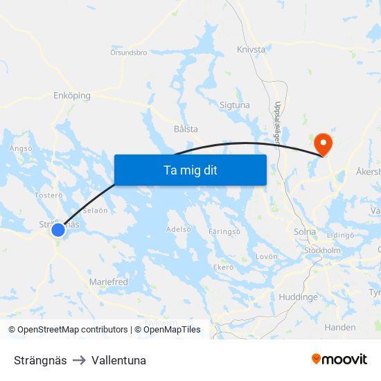 Strängnäs to Vallentuna map