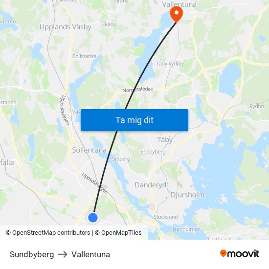 Sundbyberg to Vallentuna map