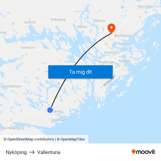 Nyköping to Vallentuna map