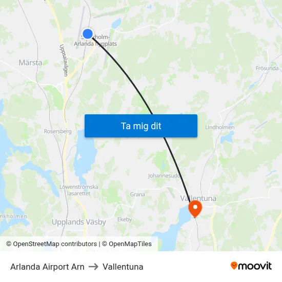 Arlanda Airport Arn to Vallentuna map