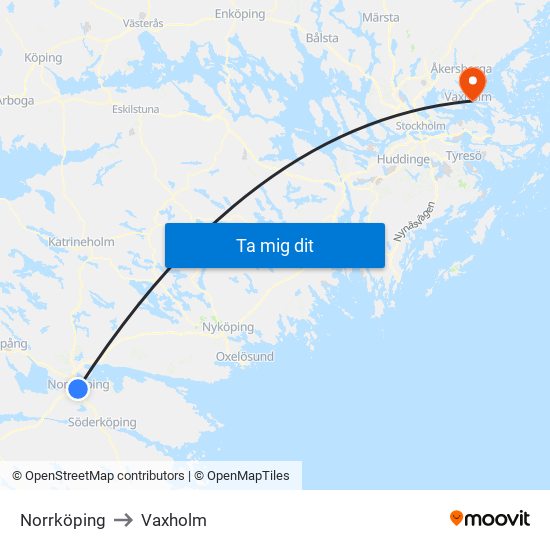 Norrköping to Vaxholm map