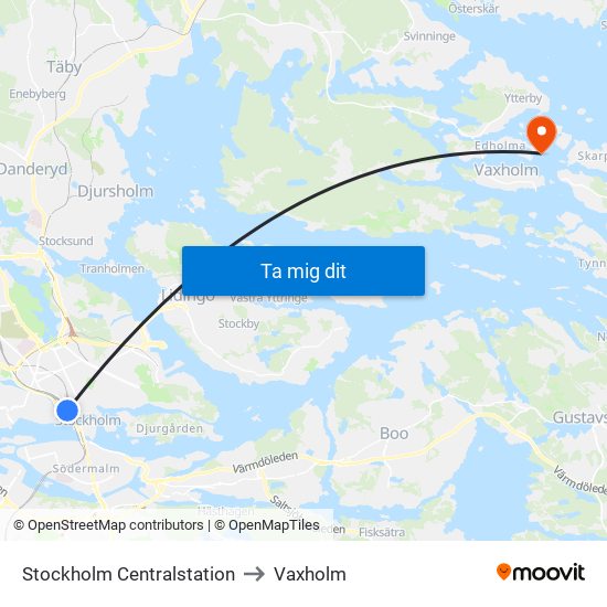 Stockholm Centralstation to Vaxholm map