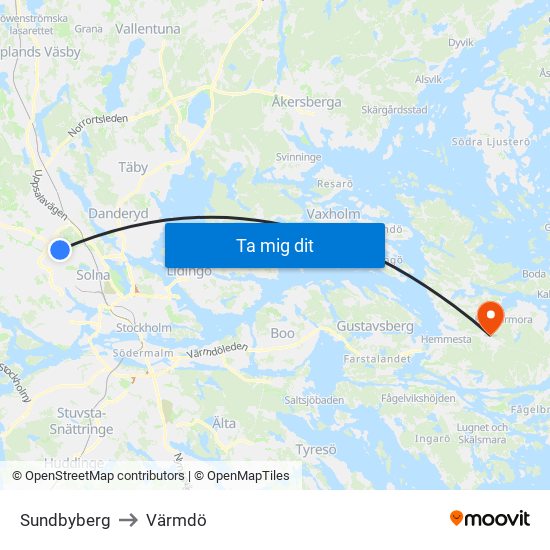 Sundbyberg to Värmdö map