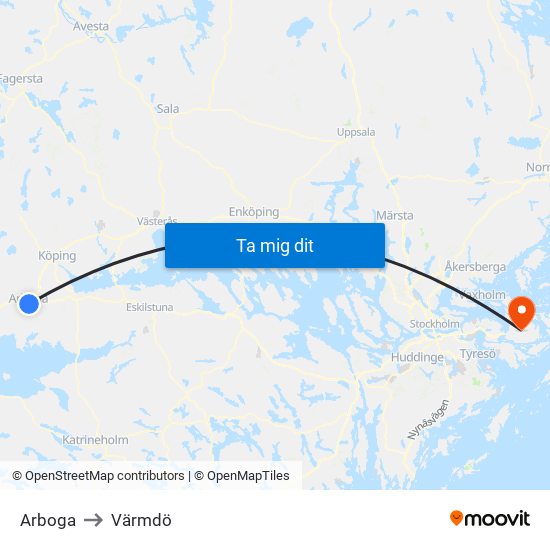 Arboga to Värmdö map