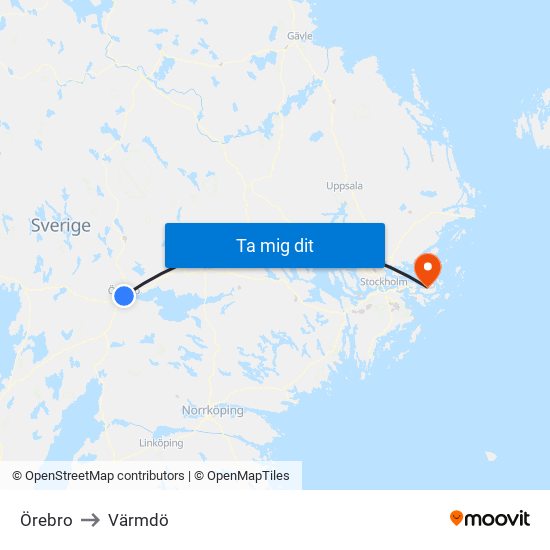 Örebro to Värmdö map