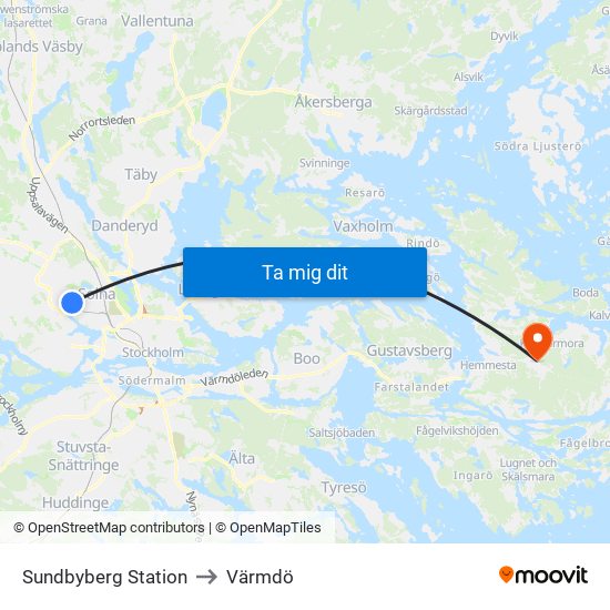 Sundbyberg Station to Värmdö map