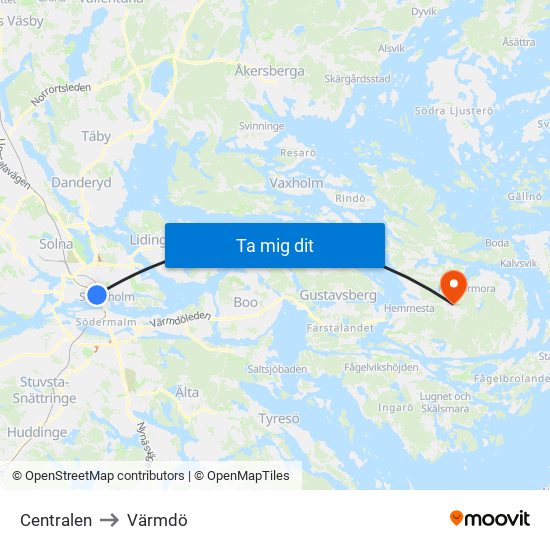 Centralen to Värmdö map