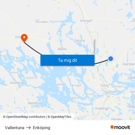 Vallentuna to Enköping map