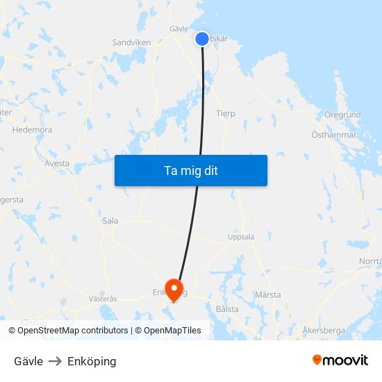 Gävle to Enköping map