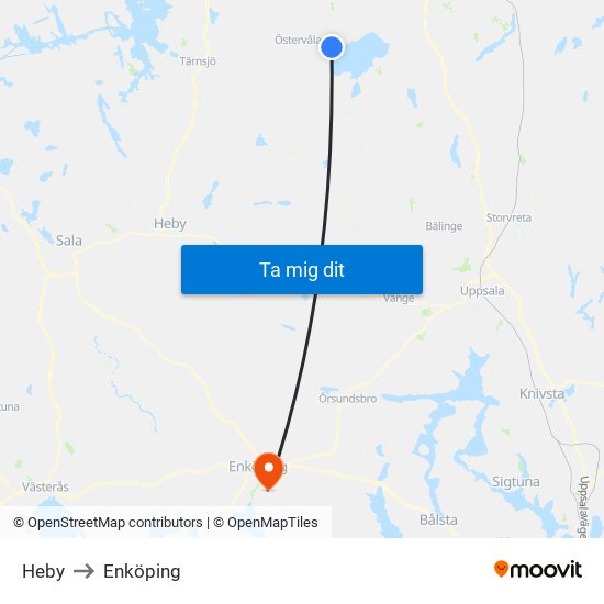 Heby to Enköping map