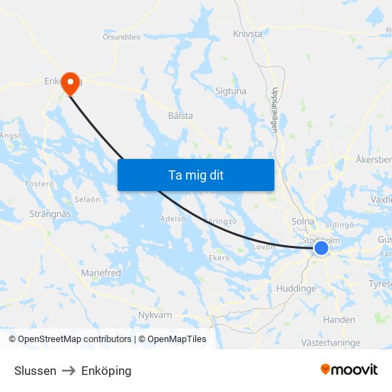 Slussen to Enköping map